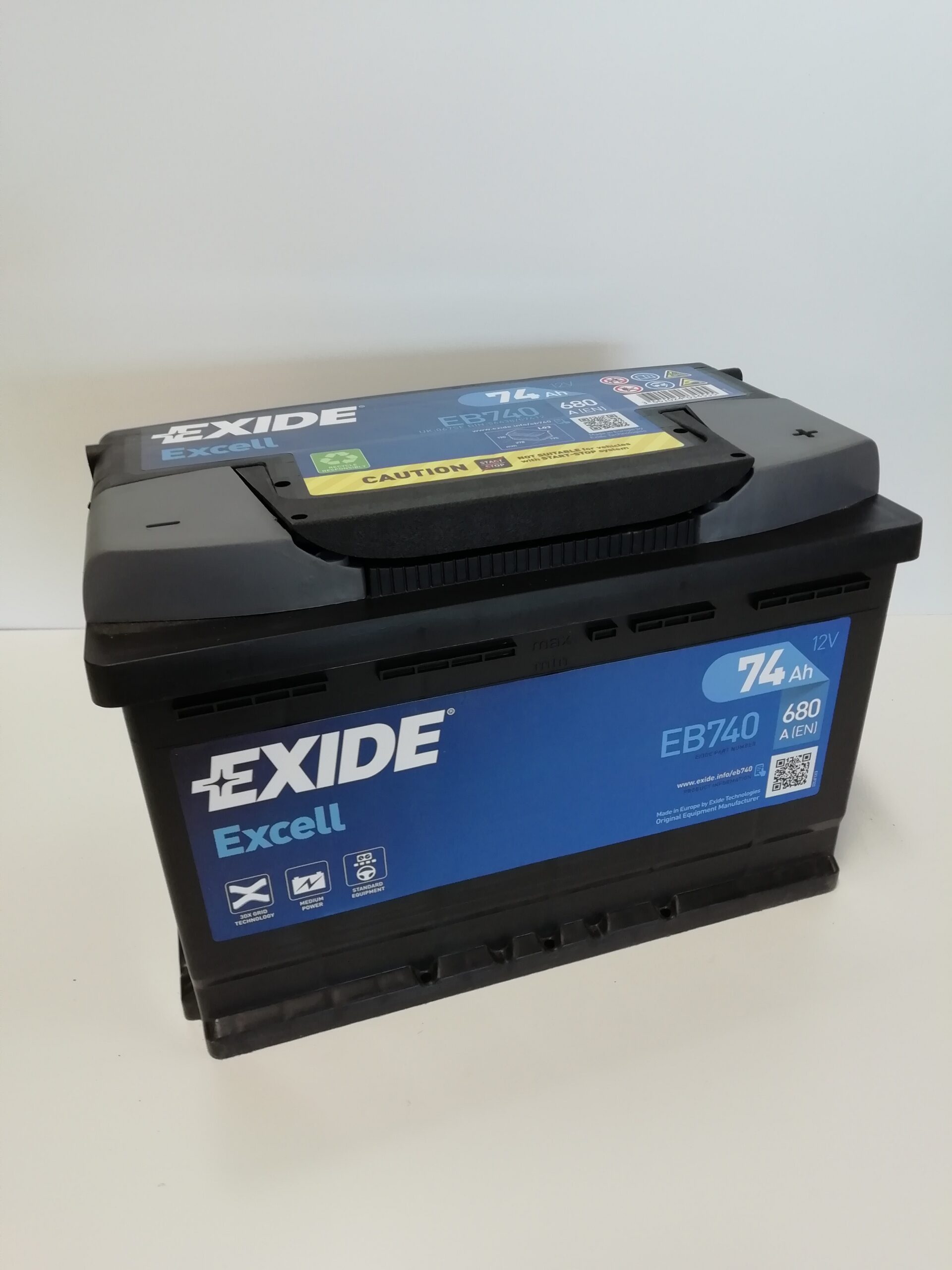 BATTERIE EXIDE EXCELL L3 12V 74AH 680A 278X175X190 +D EB740